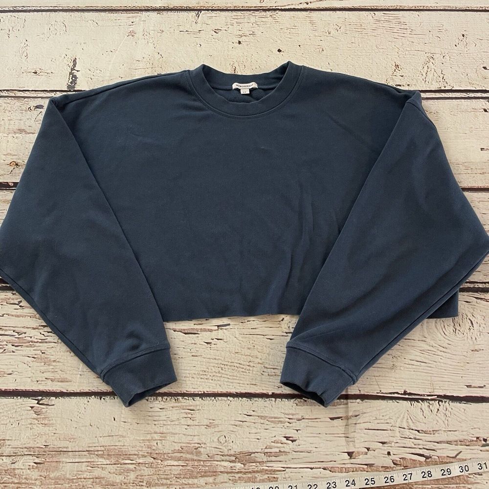 We Wore What Women's Size Small Blue Crewneck Cropped Sweatshirt